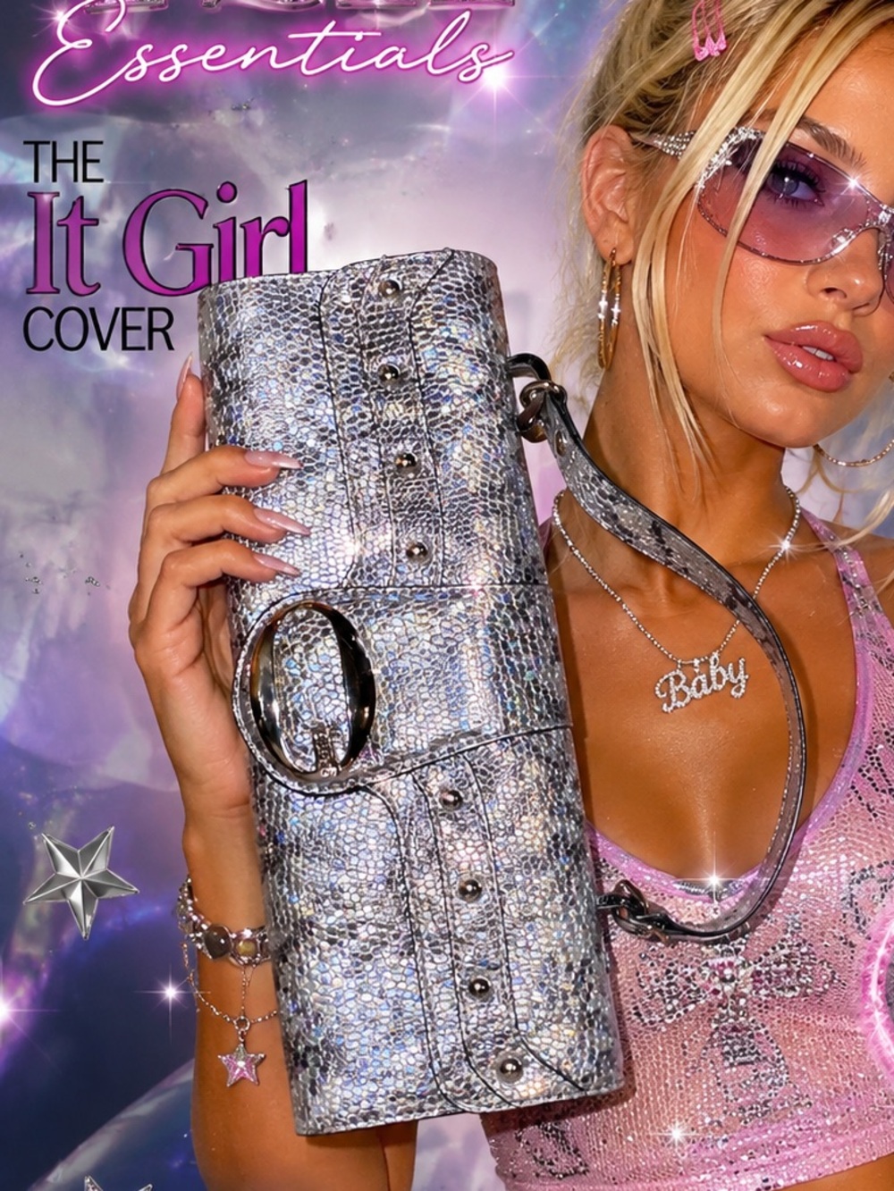Y2K Vintage Guess holographic bling bag